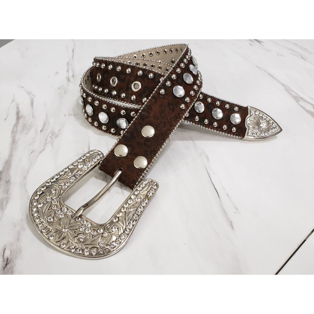 Blazin Roxx Leather Western 1.5" Brown Belt studs CONCHOs rhinstone‎ y2k brown
